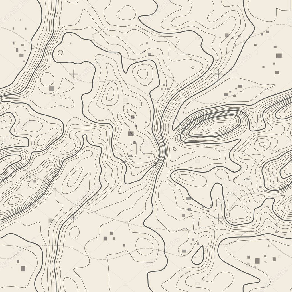 Seamless vector topographic map background. Line topography map seamless pattern. Contour background geographic grid. Mountain hiking trail over terrain. Seamless wavy pattern.