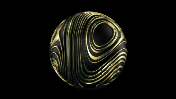 Gouden golf abstracte achtergrond zwart. 3D bol goud op zwarte achtergrond voor web design. Moderne abstracte vloeibare ruisvloeistof vormen achtergrond. Naadloze lus. — Stockvideo