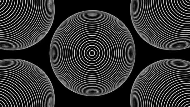 Optische illusie zwart-wit naadloze lussen hypnotiserende cirkels achtergrond. Cirkelt hypnotische animatie met bewegingsillusie in HD-resolutie. 3d surrealisme lijn kunst. — Stockvideo