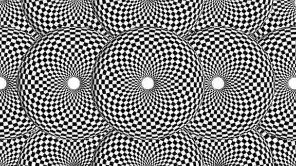 Círculo de ilusión óptica. Círculos blancos y negros a cuadros. Lazo inconsútil 4k fondo hipnótico. — Vídeos de Stock