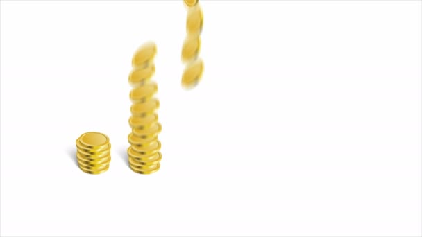 Animación de monedas apiladas sobre fondo blanco. Finanzas inversión empresarial y éxito pila de dólares. — Vídeo de stock