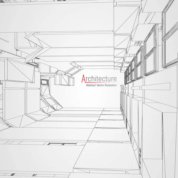 Achtergrond van de architectuurlijn. Constructie schets vector abstract. Moderne stad 3d project. Technologie geometrisch raster. Wire blauwdruk huis. Digitale architect innovatie wireframe. — Stockvector