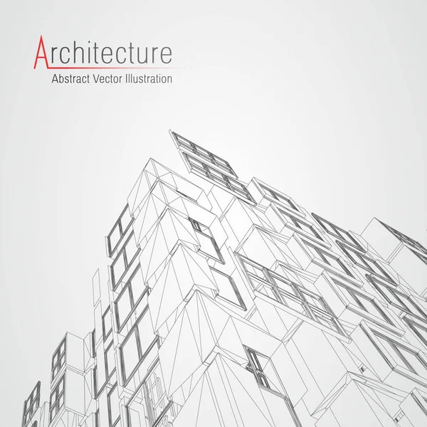 Architecture ligne de fond. Construction bâtiment croquis vectoriel abstrait. Ville moderne projet 3d. Grille géométrique technologique. La maison du fil. Architecte numérique innovation wireframe. — Image vectorielle