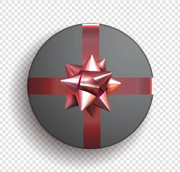Caja de círculo de regalo negro con cinta. Caja de regalo arco diseño 3d vector. Ilustración vectorial EPS 10. — Archivo Imágenes Vectoriales