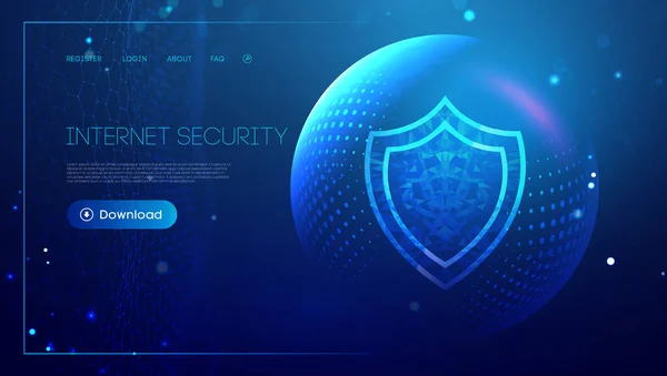 Internet bezpieczeństwa dla komputera, vpn koncepcji bezpieczeństwa cybertarczy. Ilustracja ochrony danych. Ochrona prywatności w tle niebieskiej technologii. — Wektor stockowy