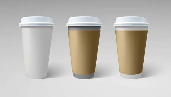 Vintage realista preto e branco xícara de café definido simular no fundo branco. Realista 3d vetor mockup para café. Pacote de papel copo expresso isolado. — Vetor de Stock