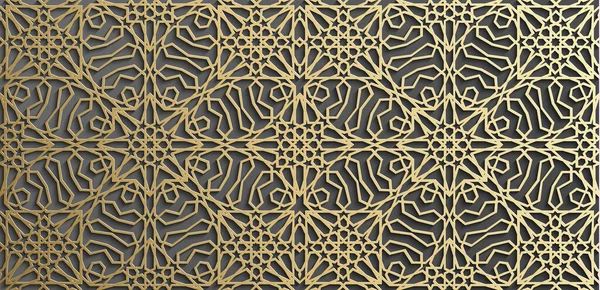Oro modello arte islamica 3d. Motivo islamico modello. Vettore del Ramadan Kareem. Design ornamento ottomano cerchio musulmano. 3D eid sfondo. — Vettoriale Stock