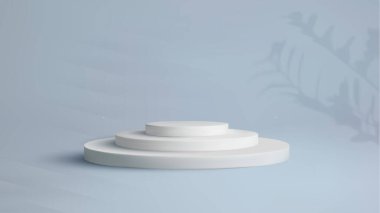 Mavi pastel arka planda beyaz podyum boş ürün standı. Vektör 3 boyutlu podyum. EPS 10