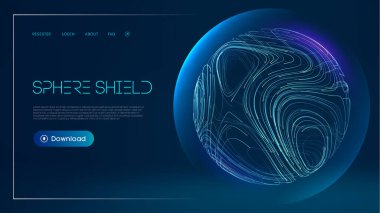 Küre kalkanı soyut tarzda koruma sağlar. Virüs koruma balonu. Mavi soyut antiviral teknoloji geçmişi. 3d mavi enerji topu çizimi.
