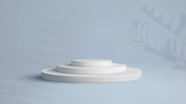 Mavi pastel arka planda beyaz podyum boş ürün standı. Vektör 3 boyutlu podyum. EPS 10