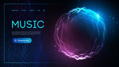 Müzik dalgası küresi. Matrix 'in vektör parçacığı büyük veri görselleştirmesi. Müzik için eşitleyici, müzik dalgalarıyla ses dalgalarını gösteriyor. EPS 10