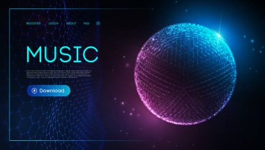 Müzik dalgası küresi. Matrix 'in vektör parçacığı büyük veri görselleştirmesi. Müzik için eşitleyici, müzik dalgalarıyla ses dalgalarını gösteriyor. EPS 10