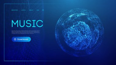 Müzik dalgası küresi. Matrix 'in vektör parçacığı büyük veri görselleştirmesi. Müzik için eşitleyici, müzik dalgalarıyla ses dalgalarını gösteriyor. EPS 10