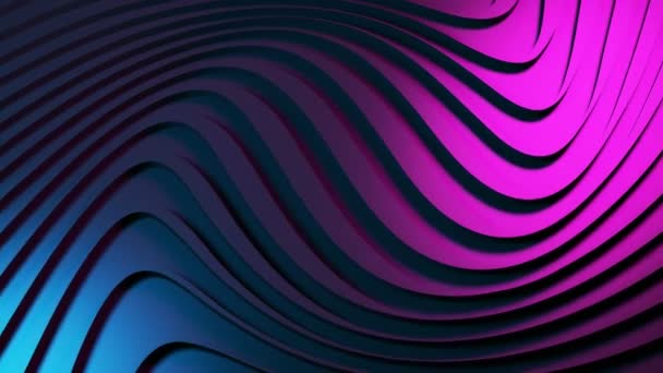 Absztrakt kék lila animáció fekete hullámos felületről. Stílusos minimális fényes fém. Retro hullámos intro. Zökkenőmentes hurok 4k. — Stock videók