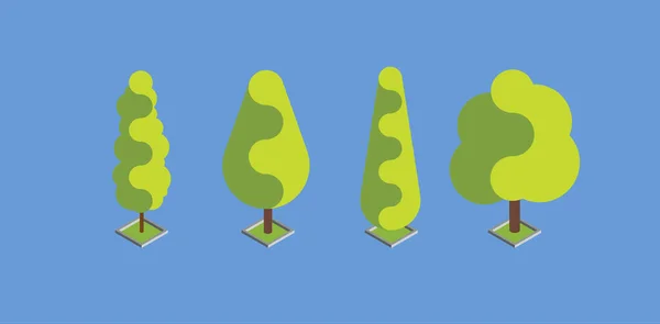 Conjunto de árbol isométrico verde plano. Diseño plano ilustración vectorial. EPS 10. — Archivo Imágenes Vectoriales