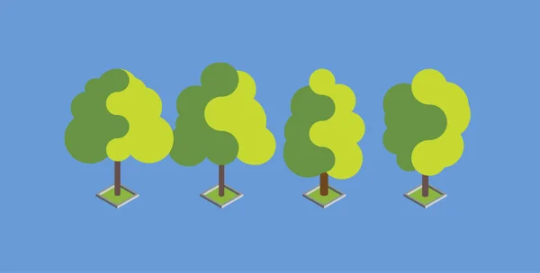 Conjunto de árvores isométricas verdes planas. Ilustração vetorial de design plano. EPS 10. — Vetor de Stock
