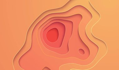 Kağıt kesiği sarı vektör çizimi. Vektör 3 boyutlu illüstrasyon. Topografik harita kağıt sanat vektörü illüstrasyonu.