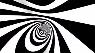 4k kusursuz döngü. Soyut siyah ve beyaz üç boyutlu geometrik solucan deliği hareketi grafikleri. Çizgili optik yanılsama. Siyah ve beyaz optik illüzyon tüneli. Sürrealizm çizgileri hareket ediyor.