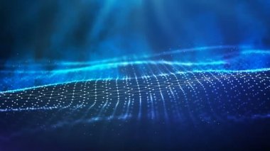 Mavi dalga teknolojisi iş geçmişi. Mavi renkli dumanlı animasyondan soyut mavi dalga. Kusursuz döngü 4K. Büyük veri görselleştirmesi.
