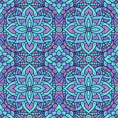 Kusursuz desenli mandala. Boho Hindistanı kusursuz dokusu. Vektör batil mavi tasarım. Çiçekli Hindistan baskısı.