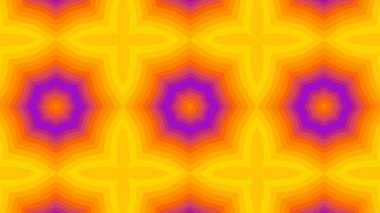 Renkli kaleydoskop dikişsiz döngü 4K. Neon grafik soyut, parlak kırmızı turuncu animasyon. 80 'ler tarzı.