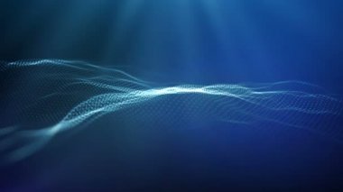 Mavi dalga teknolojisi iş geçmişi. Mavi renkli dumanlı animasyondan soyut mavi dalga. Kusursuz döngü 4K. Büyük veri görselleştirmesi.