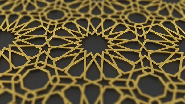 Ramadan arabeska, złoty marokański okrąg ozdoba. Złoto islamski wzór w 3d, wiev perspektywy. — Zdjęcie stockowe