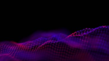 Veri teknolojisi soyut gelecek çizimi. Karanlık arka planda noktaları ve çizgileri birleştiren düşük polimerli bir şekil. 3 boyutlu görüntüleme. Büyük veri görselleştirmesi .