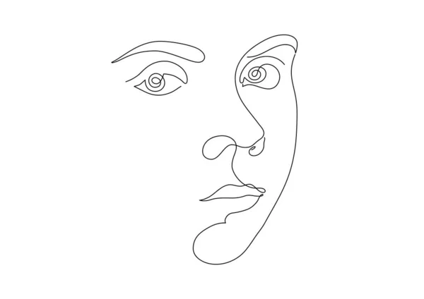 Mulher arte linha de rosto em estilo retro no fundo branco. Desenho linear ilustração vetorial. —  Vetores de Stock