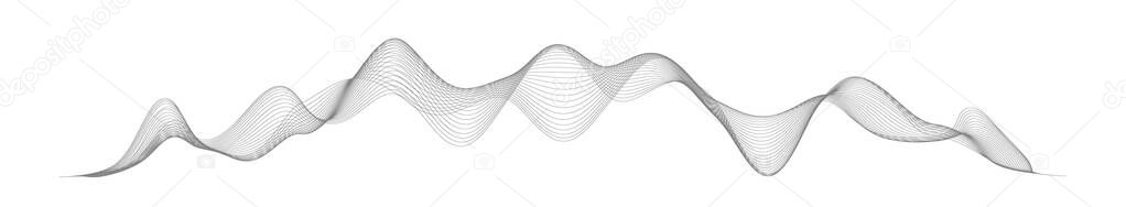 Sound wave in abstract style on white background. Abstract digital signal wave line. Vector music voice vibration, song waveform digital spectrum, audio pulse and waveform frequency equalizer.