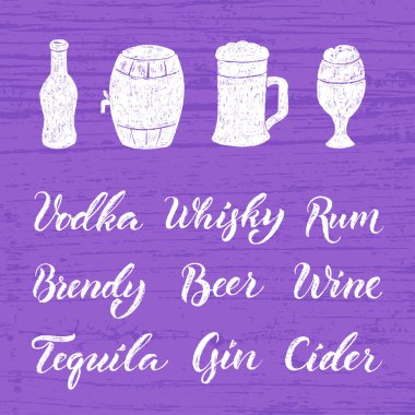 Alkol çeşitleri ve çeşitleri seti 