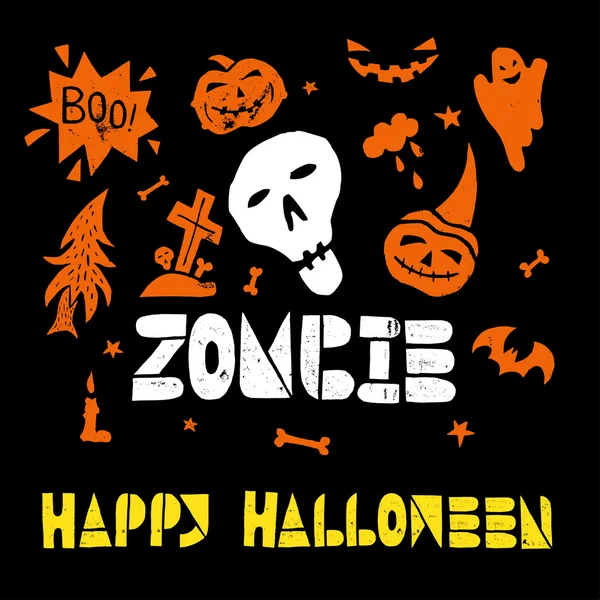 Zombie. Happy Halloween elemen Stok Vektor Bebas Royalti