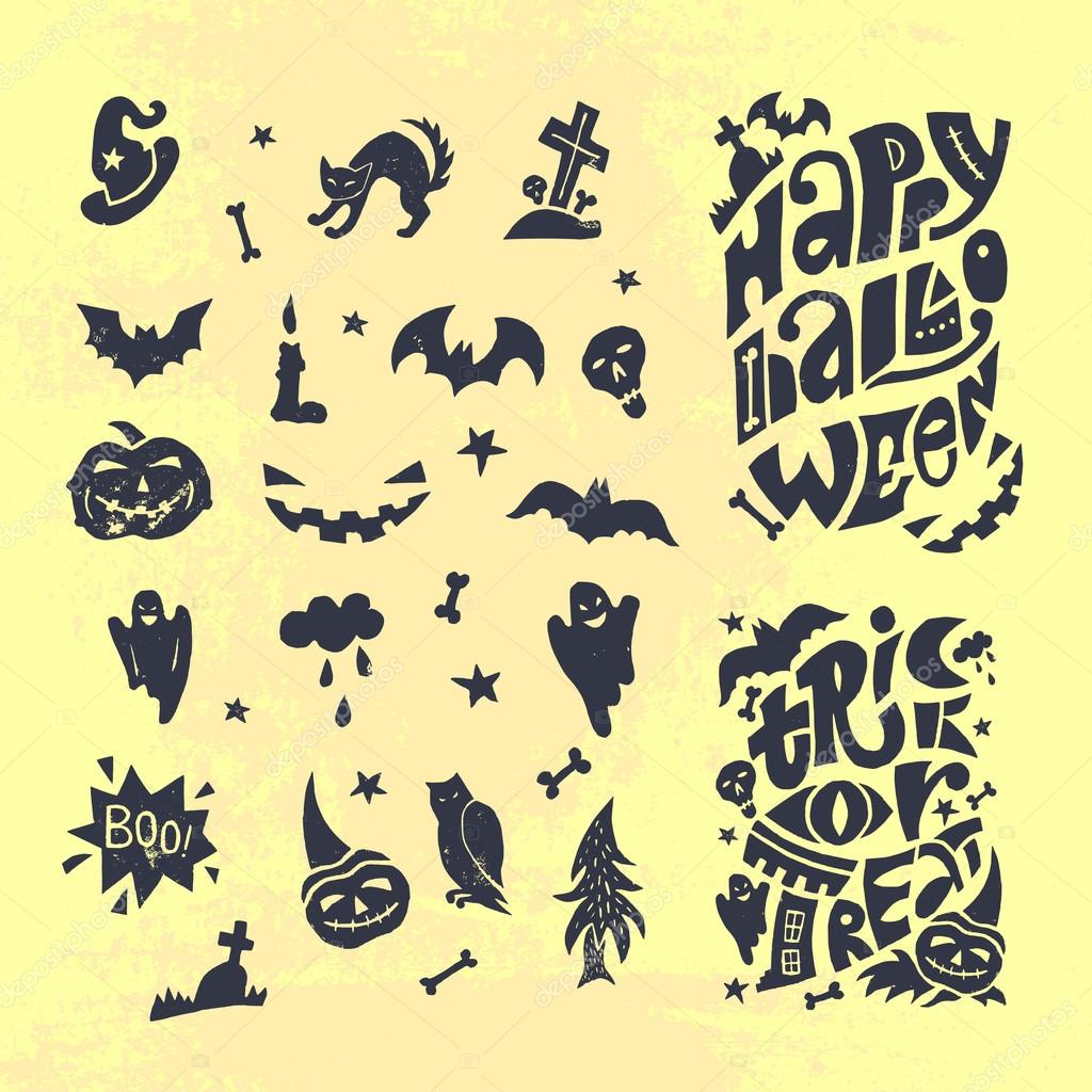 Happy Halloween linocut Stock Vector Image by ©SpencerianSisters #124060618