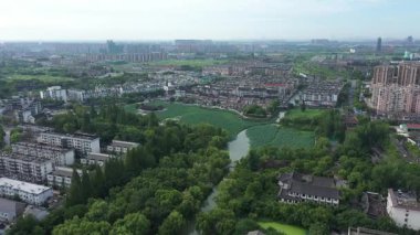 Yangzhou şehir manzarası ve Jiangsu, Çin 'deki tarihi mimari. Yüksek kalite 4k görüntü