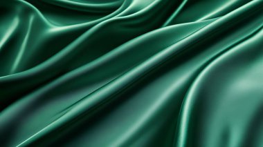 A close-up shot of emerald green silk fabric draped in soft, elegant folds showcasing its luxurious texture and subtle sheen.