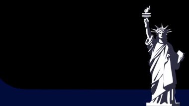 Şeffaf arkaplanda Amerikan Bayrak Bayrağı Animasyonunda Özgürlük Heykeli.