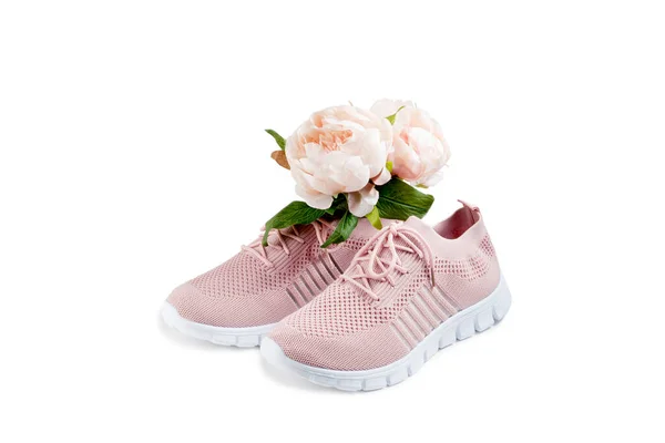 Рожеве Жіноче Взуття Легкої Якої Тканини Білому Тлі Всередині Взуття — стокове фото