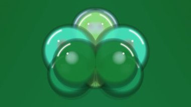 Yeşil zemin üzerinde bir damla su bulunan yeşil ve siyah sıvının soyut 3 boyutlu çizimi.