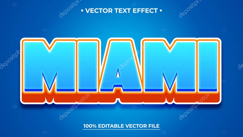 Bold Miami Text Effect with Orange Outline and Editable Vector D