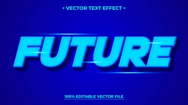 Gelecekteki kavramlar ve yenilikler için parlak mavi vektör metin efekti