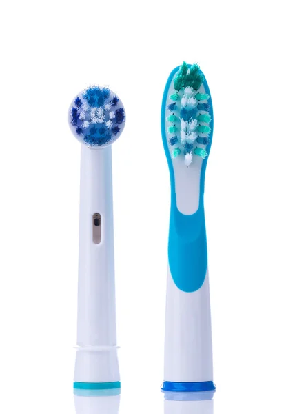 Electric toothbrush replacement heads with color rings — Stock Photo, Image