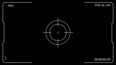Ekran alfa kanalını hedef, zamanlayıcı, sinyal ve kayıt göstergeleriyle fütüristik hud biçiminde kaydediyor. Kamera görüntüleyici, çerçeve örtüsü, ekran arayüzü. 4K Video