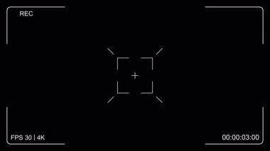 Video düzenleme ve animasyon için sinematik kamera kayıt çerçevesi örtüsü. Modern kamera görüntüleyici HUD minimal dijital tarzda. dijital kamera HUD rec göstergesi ve zaman kodu ile örtüşür
