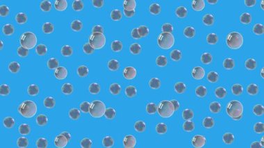 yüzen sabun köpükleri kusursuz arka plan animasyonu. Parlak şeffaf kürelerle mavi gökyüzü kabarcık animasyon dokusu. Hareket arkaplanı ve video için gerçekçi yüzen kabarcıklar deseni