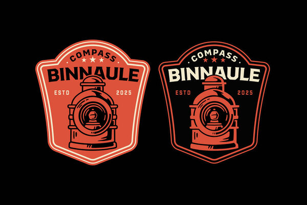 Binaccle ship compass retro badge logo vector design set for adventure. Marine compass stand vintage patch illustration pack for outdoor. Compass navigation housing emblem sticker element designs