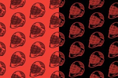 Hokey kalecisi maskesinde, kırmızı siyah arka planda ürünler için pürüzsüz desenler var. Kaleci suratı koruyucusu kuluçkaya yatmış. Kaleci başlık çizgisi sanat resimleme motifi duvar kağıdı