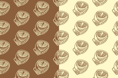 Beyzbol eldiveni. Esmer bej arka planda kumaş için pürüzsüz oyma deseni. Avcı eldiveni kuluçkaya yatmış. Beyzbol yakalama eldiven çizgisi sanat motifi duvar kağıdı