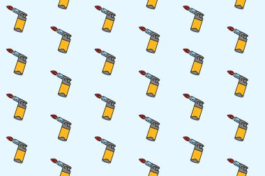 Gaz lambası çakmağı ve mavi arka planda alevli karalamalar var. Yangın arka planına sahip retro kaynak makinesi. Taşınabilir gaz meşalesi duvar kağıdı. Macera için ateş meşalesi olan şablon arkaplan