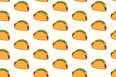 Domatesli taco, marul, krem rengi arka planda et rengi desen dekor ve ürün için.