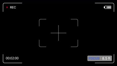 Ekran, minimalist kamera görüntüleyicisi, yuvarlak köşe rehberleri, çapraz görüş, REC göstergesi, pil durumu, zaman kodu, odak uzaklığı ölçümleri ile örtüşüyor. Alfa kanalı. 4K Video